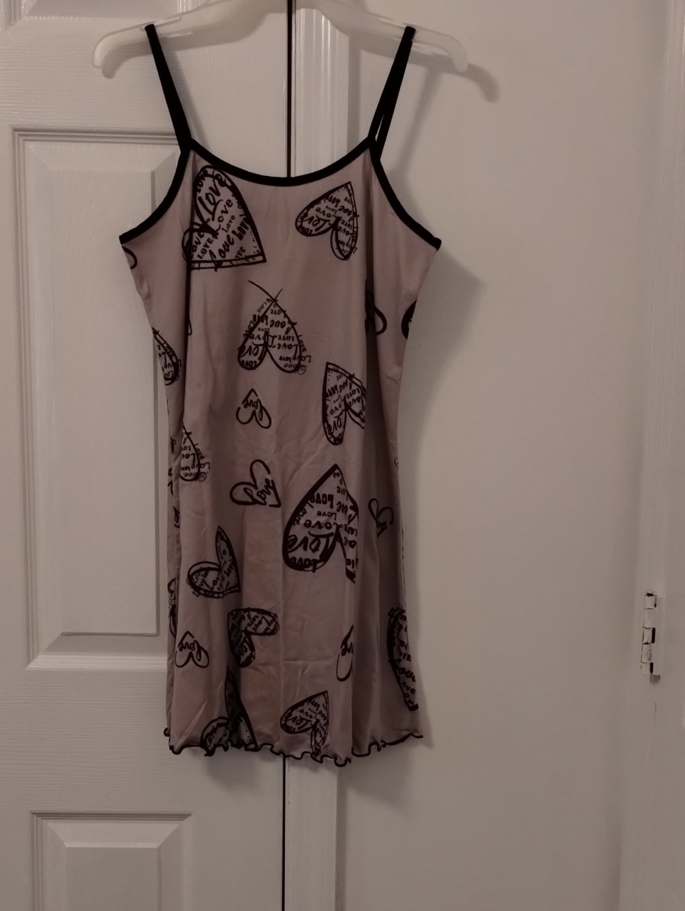 Sheer Heart-Print Chemise Slip in Light Pink and Black Trim